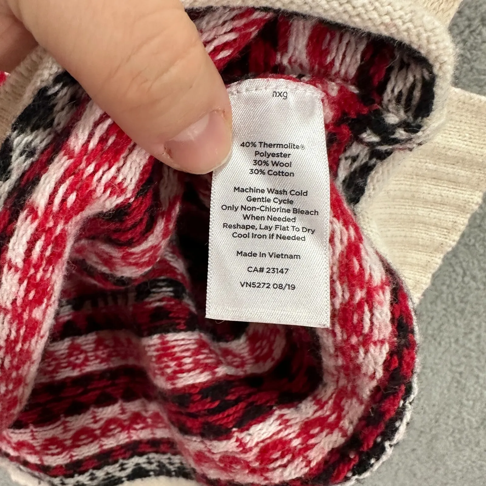 Talbots Petite MP Red Cream Fair Isle Mock Neck Sweater Wool Blend Preppy Ski - Image 6