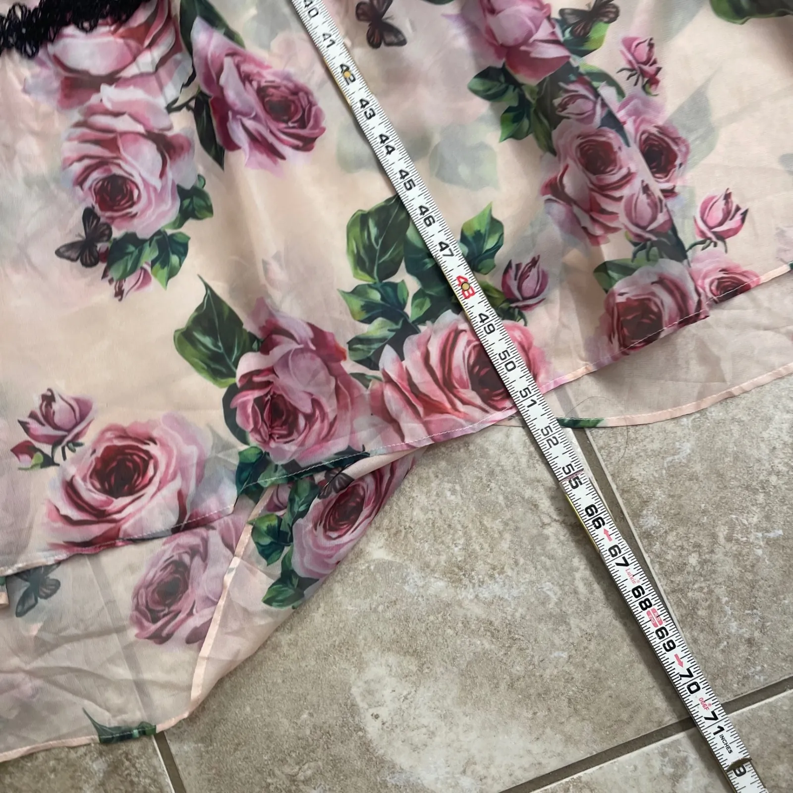 Vicky and Lucas Maxi Dress Floral Rose Print Black Lace Trim Lined Womens L/G Pink Size L - Image 5