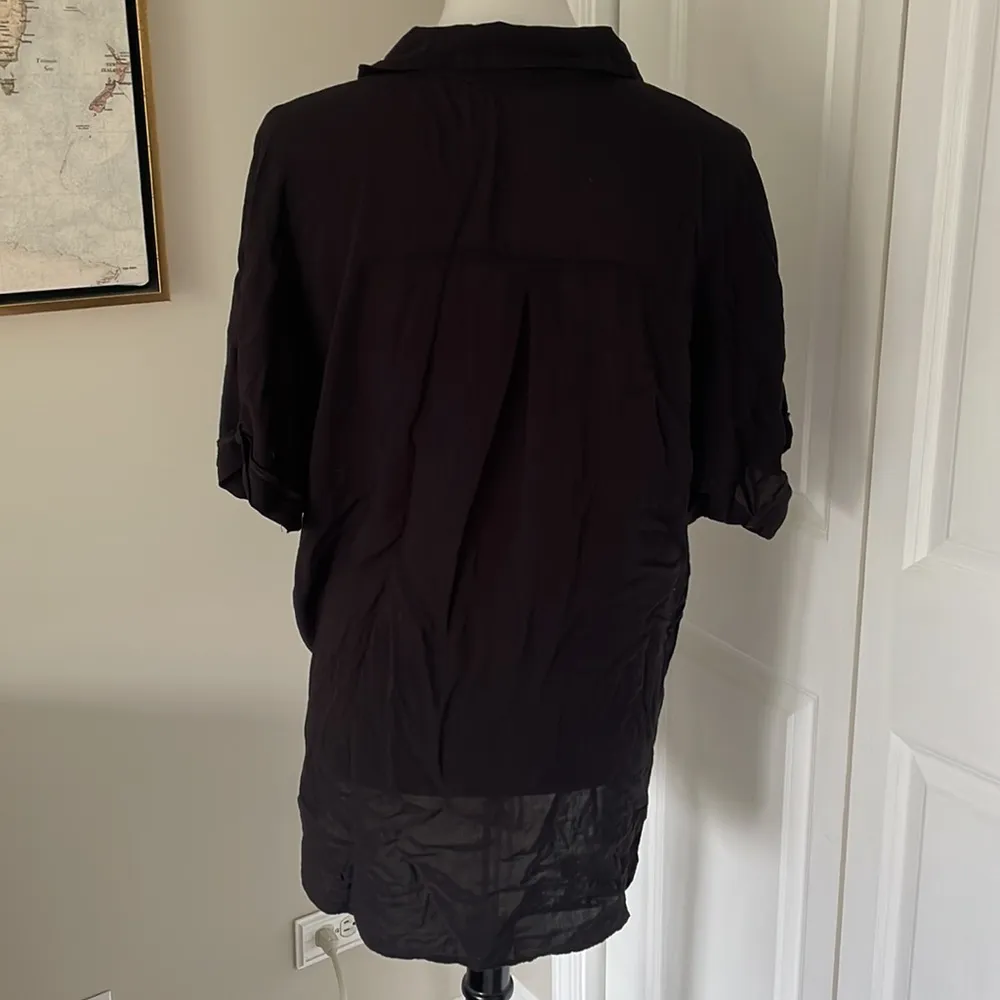 BCBGeneration  Black Short Sleeve Button Down Flowy Shirt - Image 3
