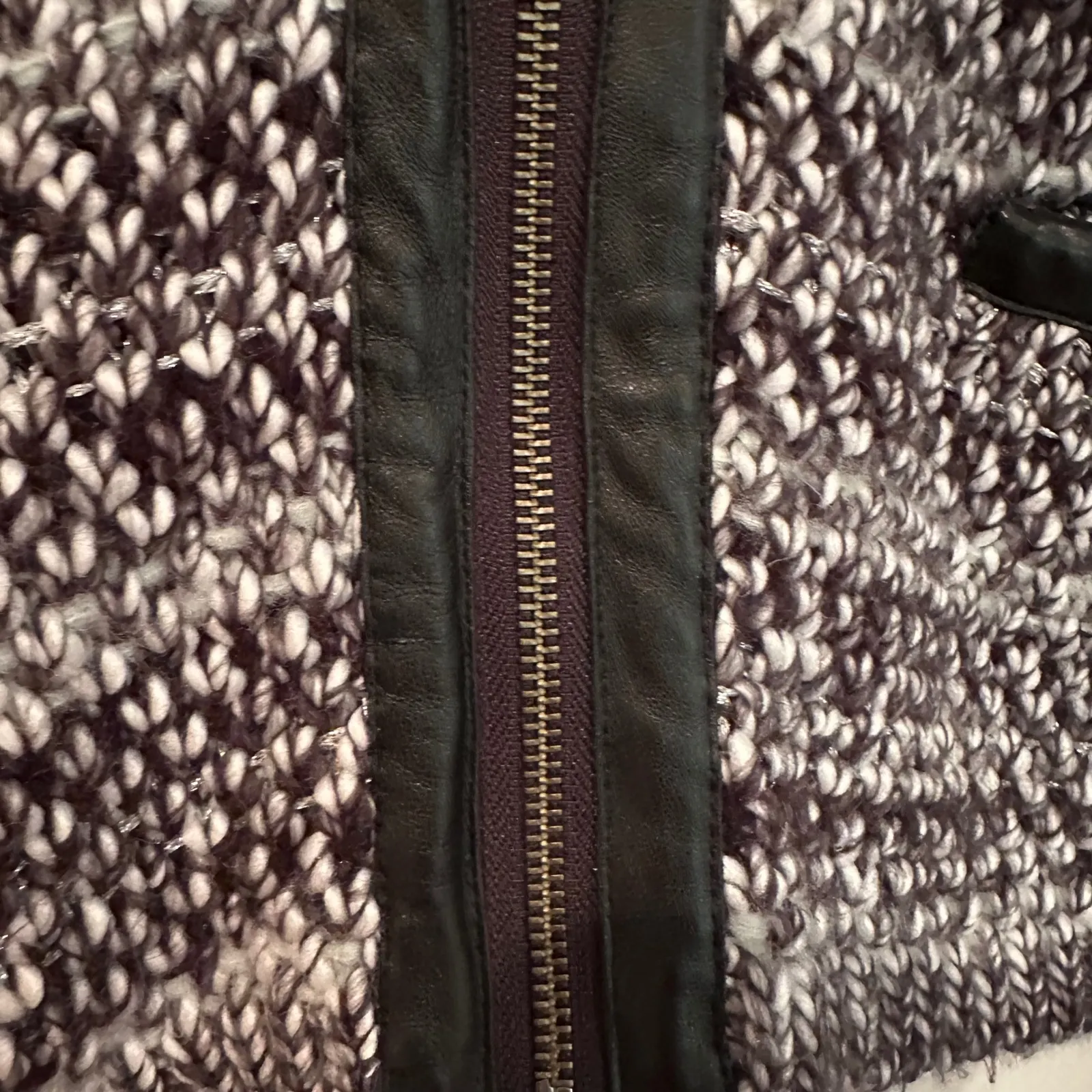 Joie Jacolyn Leather Trim Knit Cardigan Jacket Womens Medium Black Career Luxury - Image 7