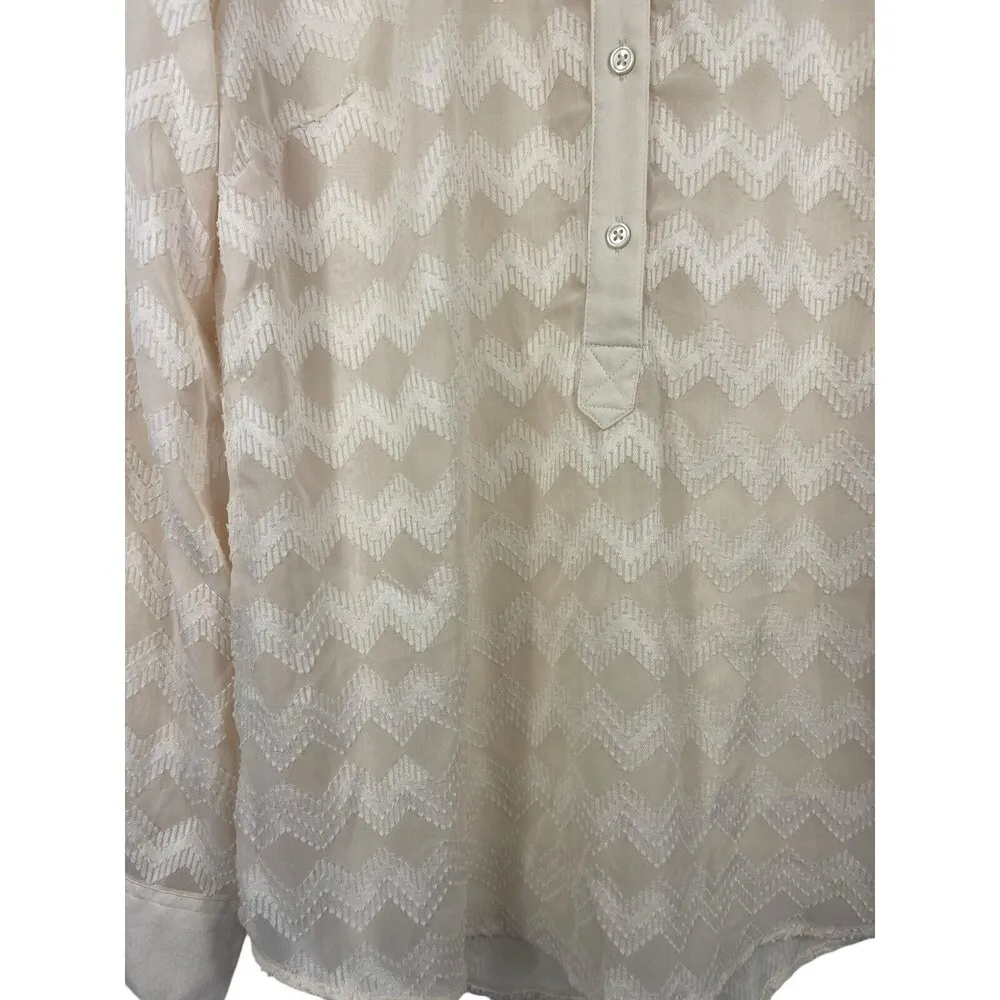 Merona Cream Textured Chevron/Herringbone Long Sleeve Sheer Office Career Top M - Image 5