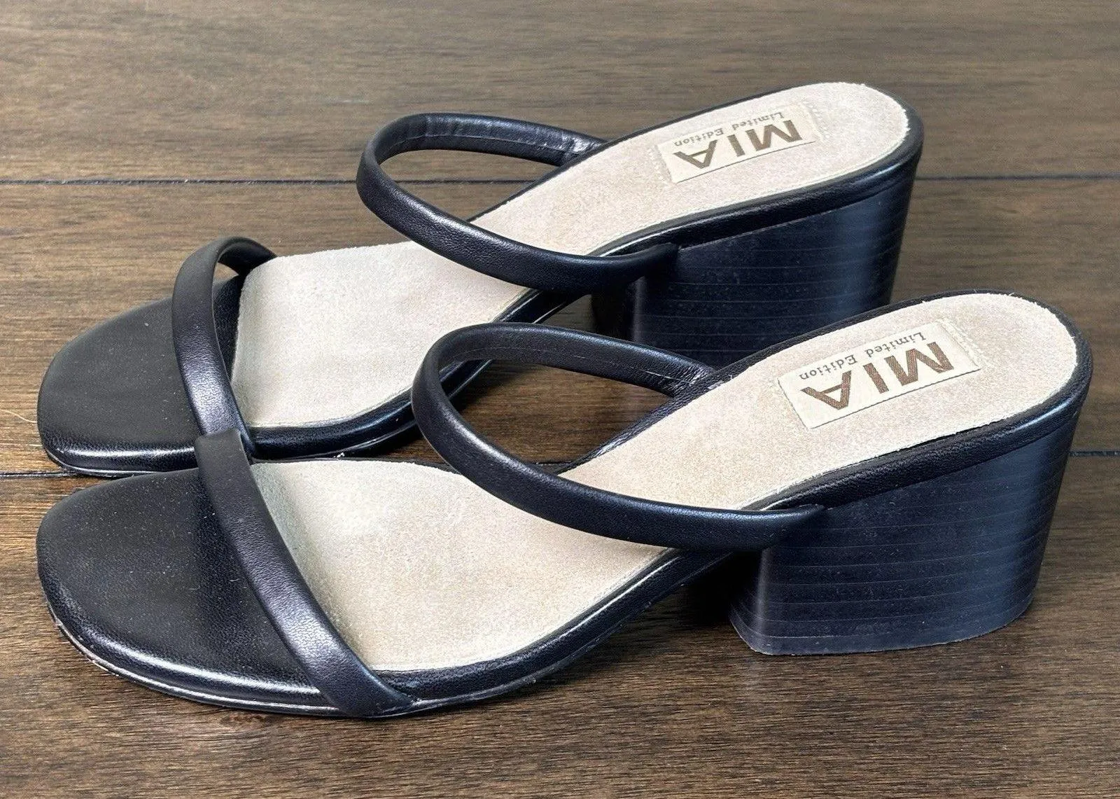MIA Isabeli Shoes Womens Size 6M Black Block Heel Slip On Leather Sandals Dressy - Image 6