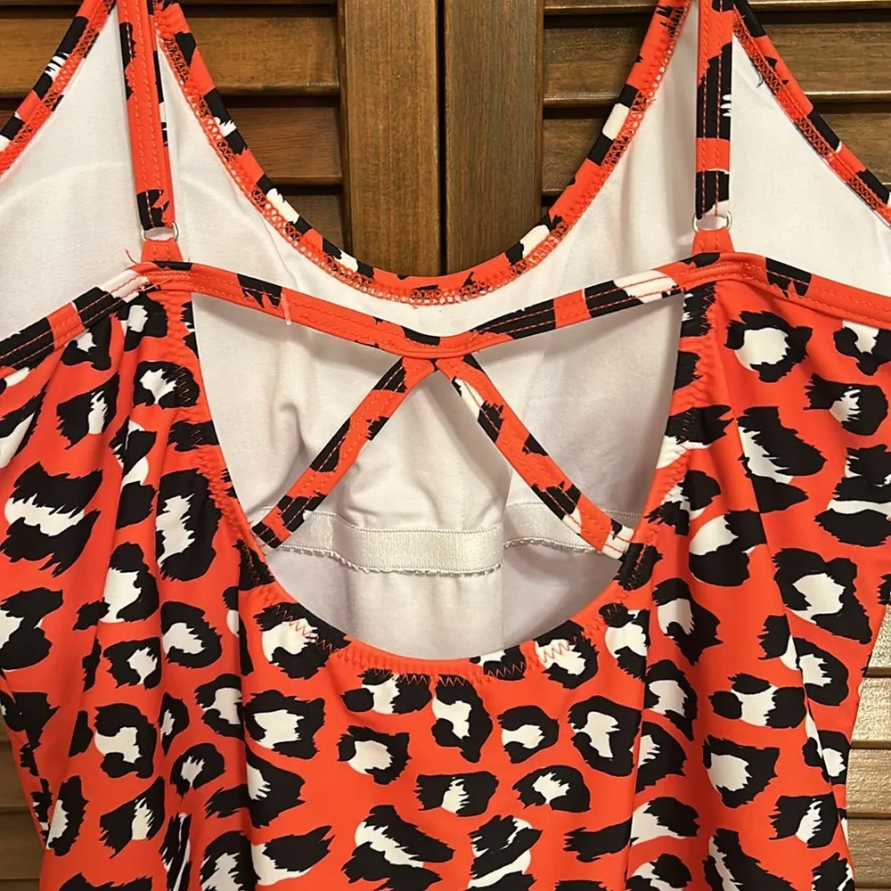 Orange Leopard Print One Pc. Swimsuit Size L - Image 6