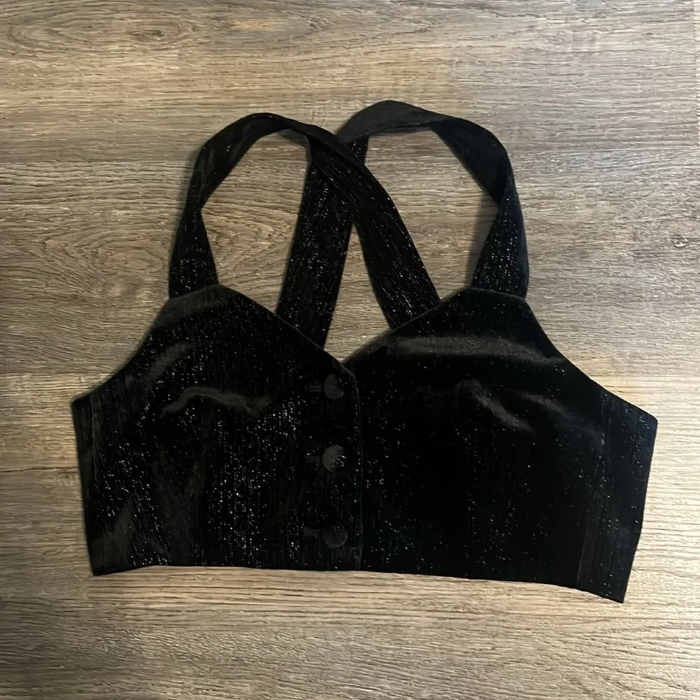 Zara Women’s Festive Days Black Velvet w/Metallic Threa  Button-Up Crop Top L - Image 3