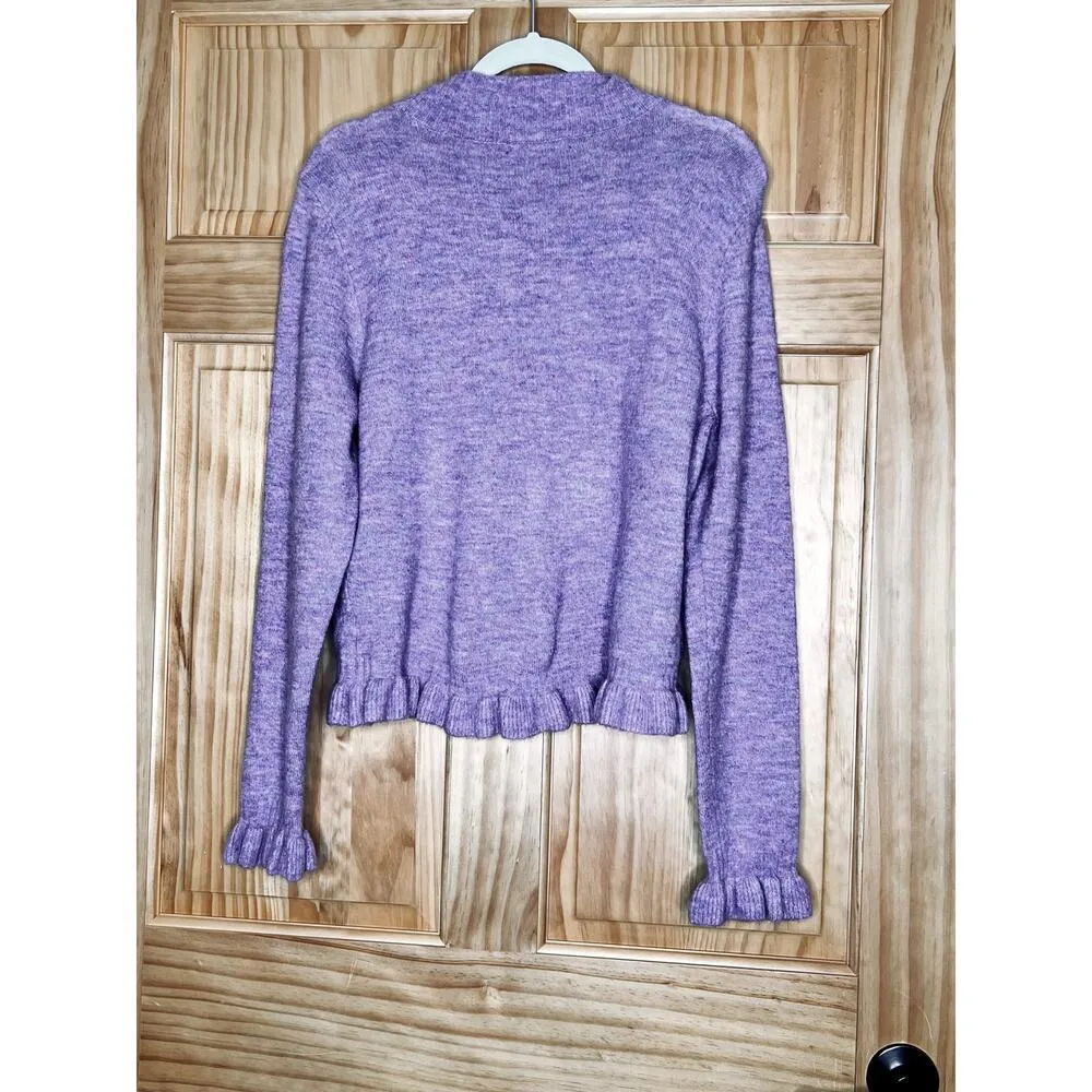 BCBG women's size XXL purple sweater ruffle hem soft, cozy core, warmth - Image 2
