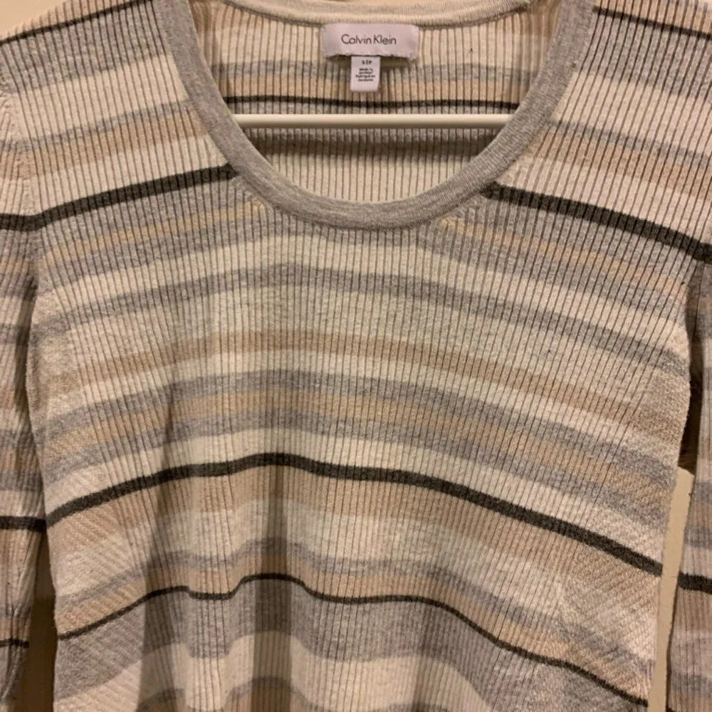 Calvin Klein Stripped Neutral Color Light Knit Sweater - Image 2