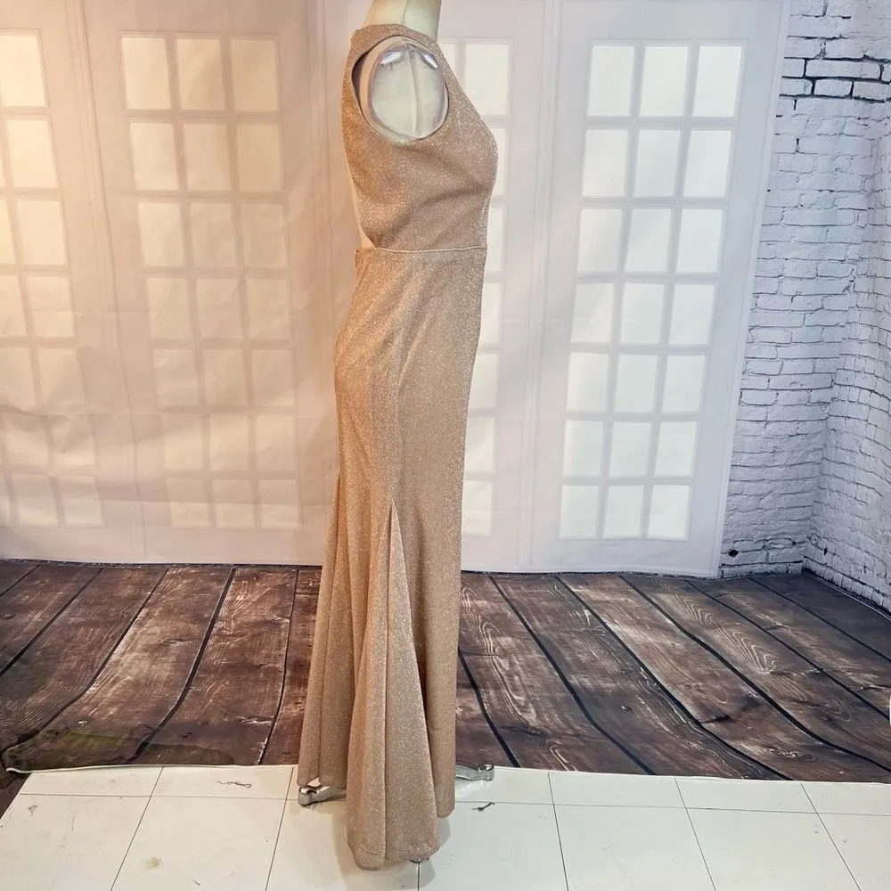 Christina Wu Sleeveless Slim Fluted Shimmery Dress Rose Gold Size 4 - Image 5
