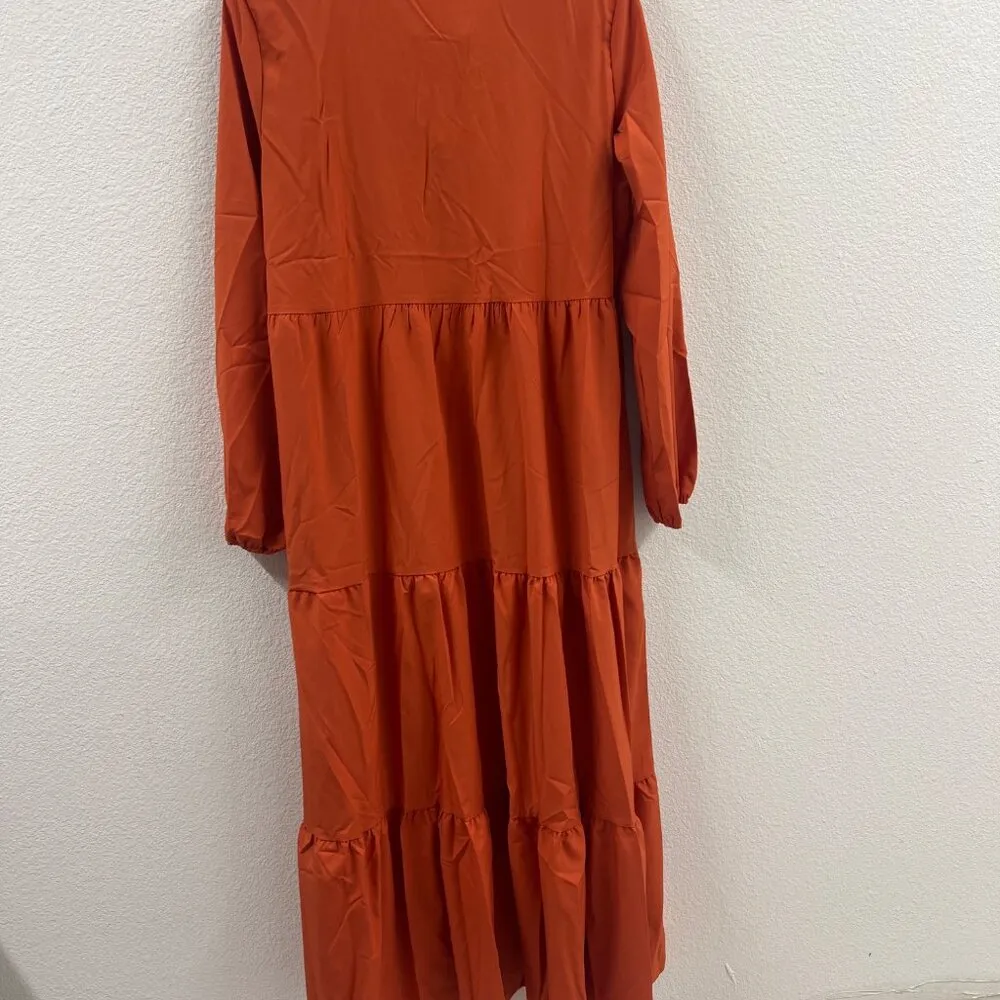 SHEIN M Burnt Orange Long Sleeve Prairie Maxie Dress - Image 4