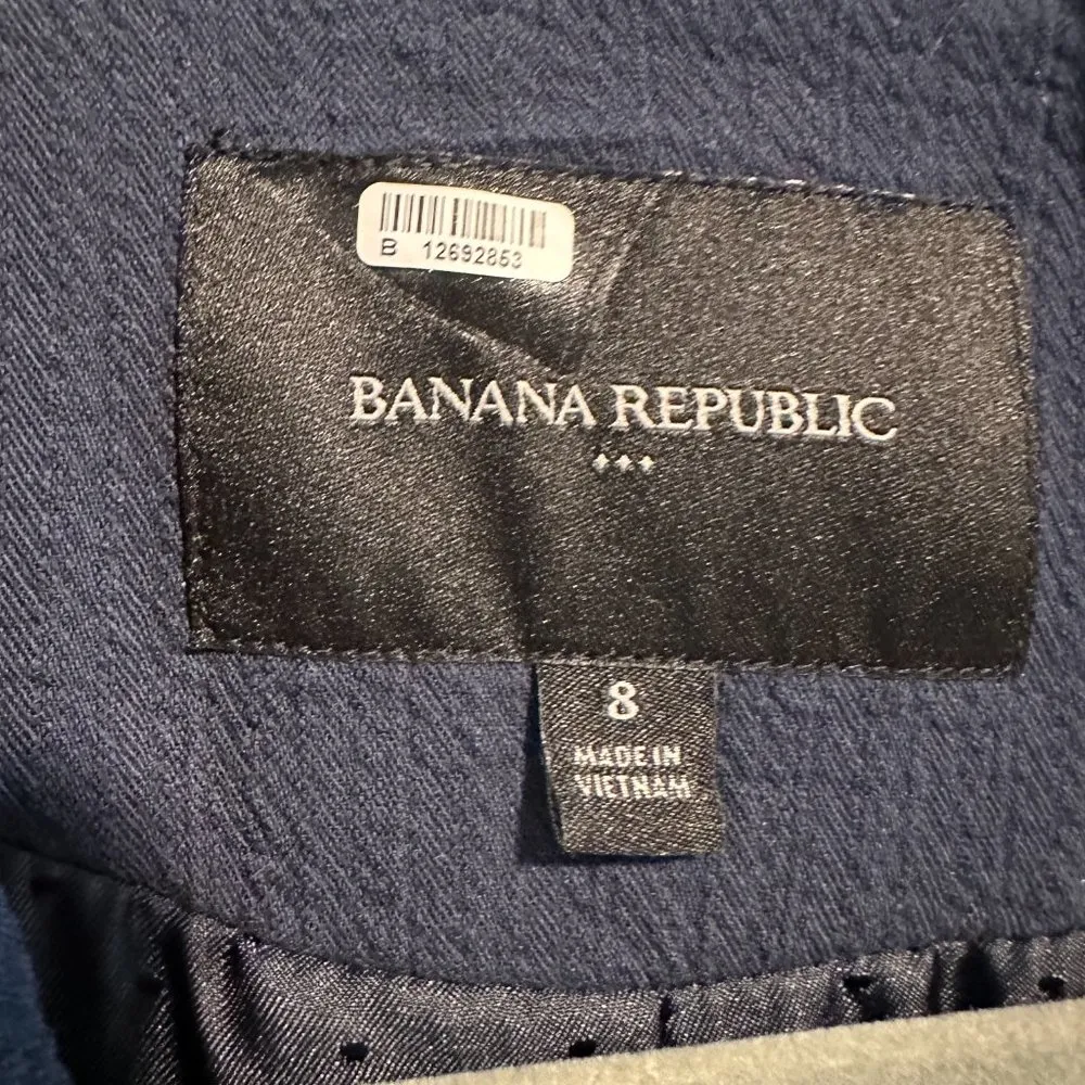 BANANA REPUBLIC Preppy Navy 2 Button Double Breasted Cotton Blazer - size 8 - Image 2