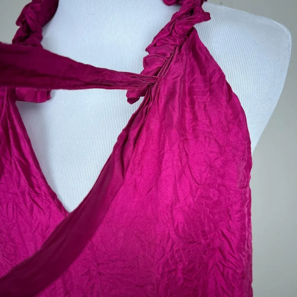 Marina Luna Top Women Medium Pink 100% Silk Ruffle Tie V - Image 11