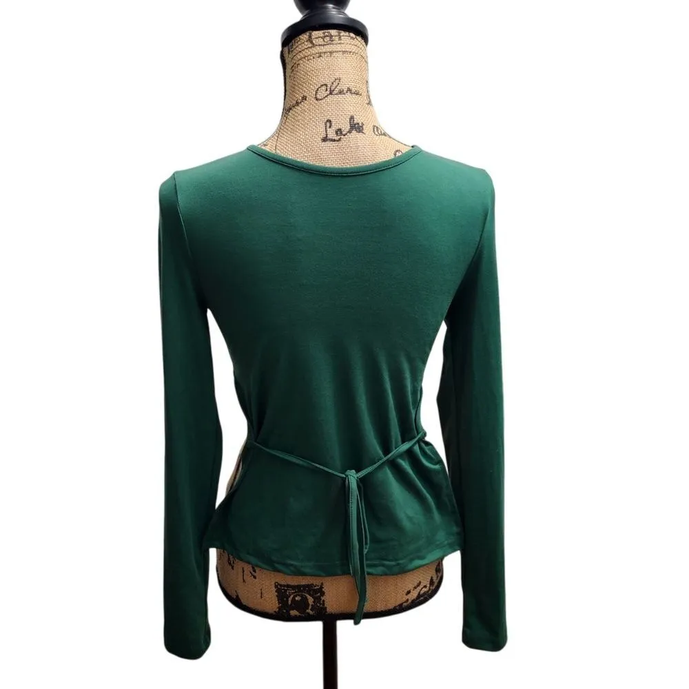 SHEIN Emerald Green Long Sleeve Crop Top with Back Tie‎ Detail Size S - Image 2