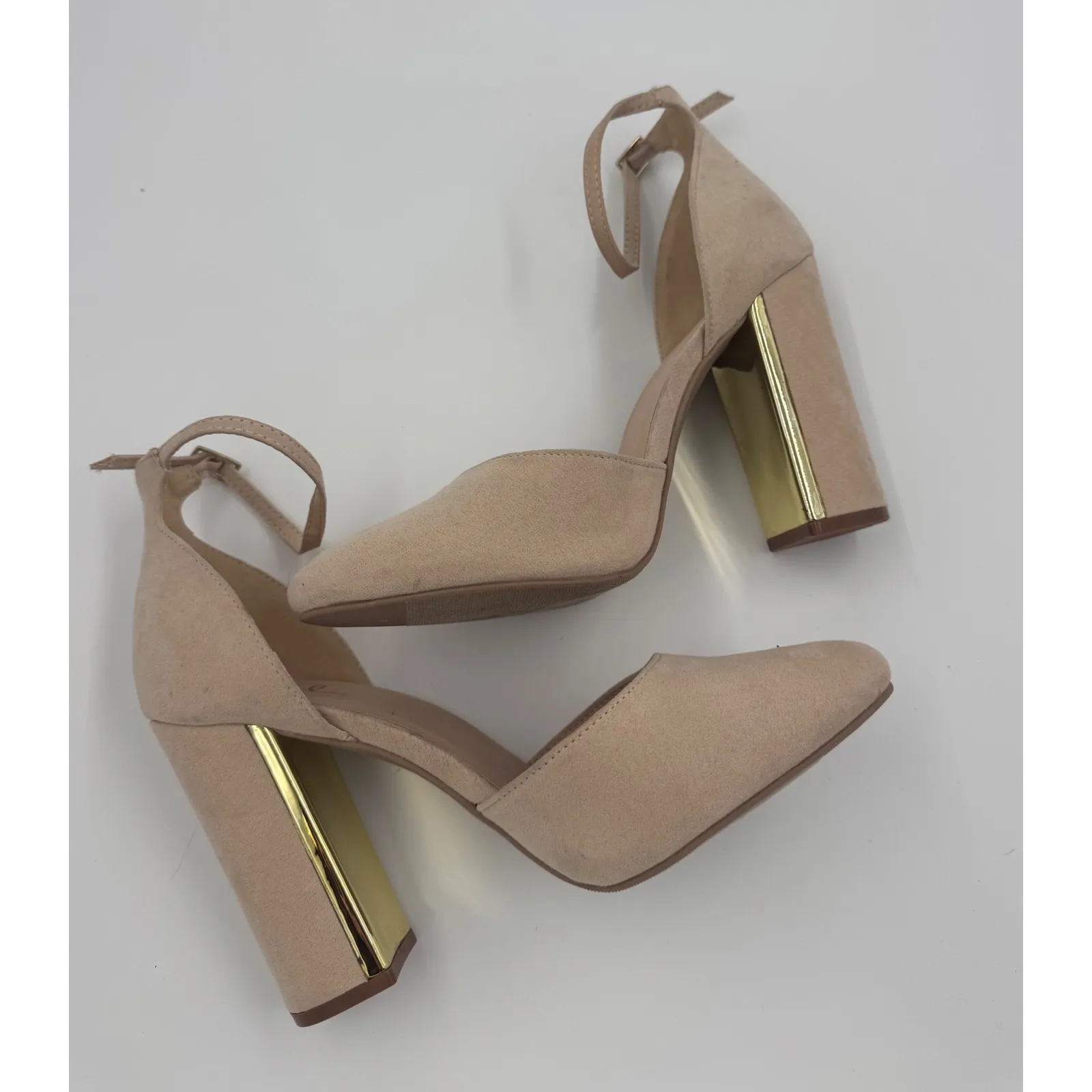 Lulus Laura Light Nude Suede Ankle Strap‎ Heels Size 9 - Image 4