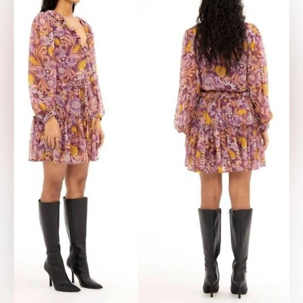 NEW BANJANAN florence ruffle mini dress in violet sz M Purple Size M - Image 3