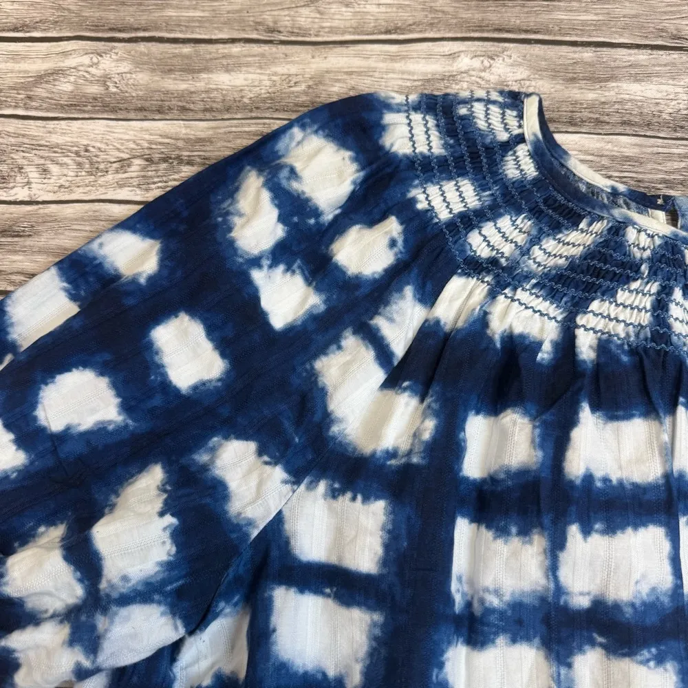 Sonoma Women's Off-The-Shoulder Peasant Blouse 3X Dark Blue White Smocked Loose - Image 4