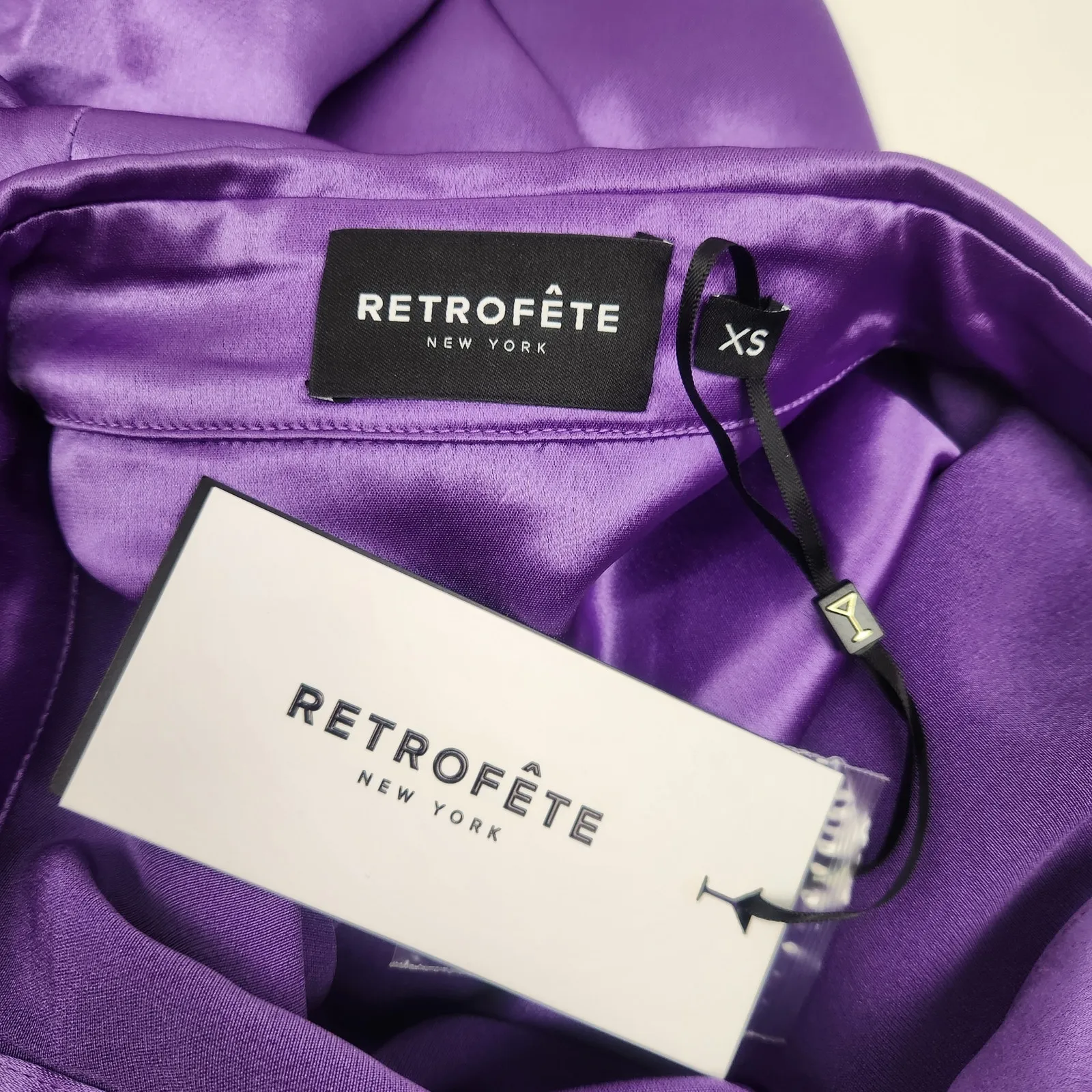 Retrofete Kit Shirt Orchid Purple Size XS Satin Button Down Long Sleeve NWT Cuff - Image 9