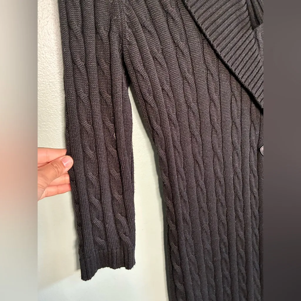 Calvin Klein S Cable Knit Sweater Dress Black 3/4 Sleeve Leather Strap Accent - Image 4