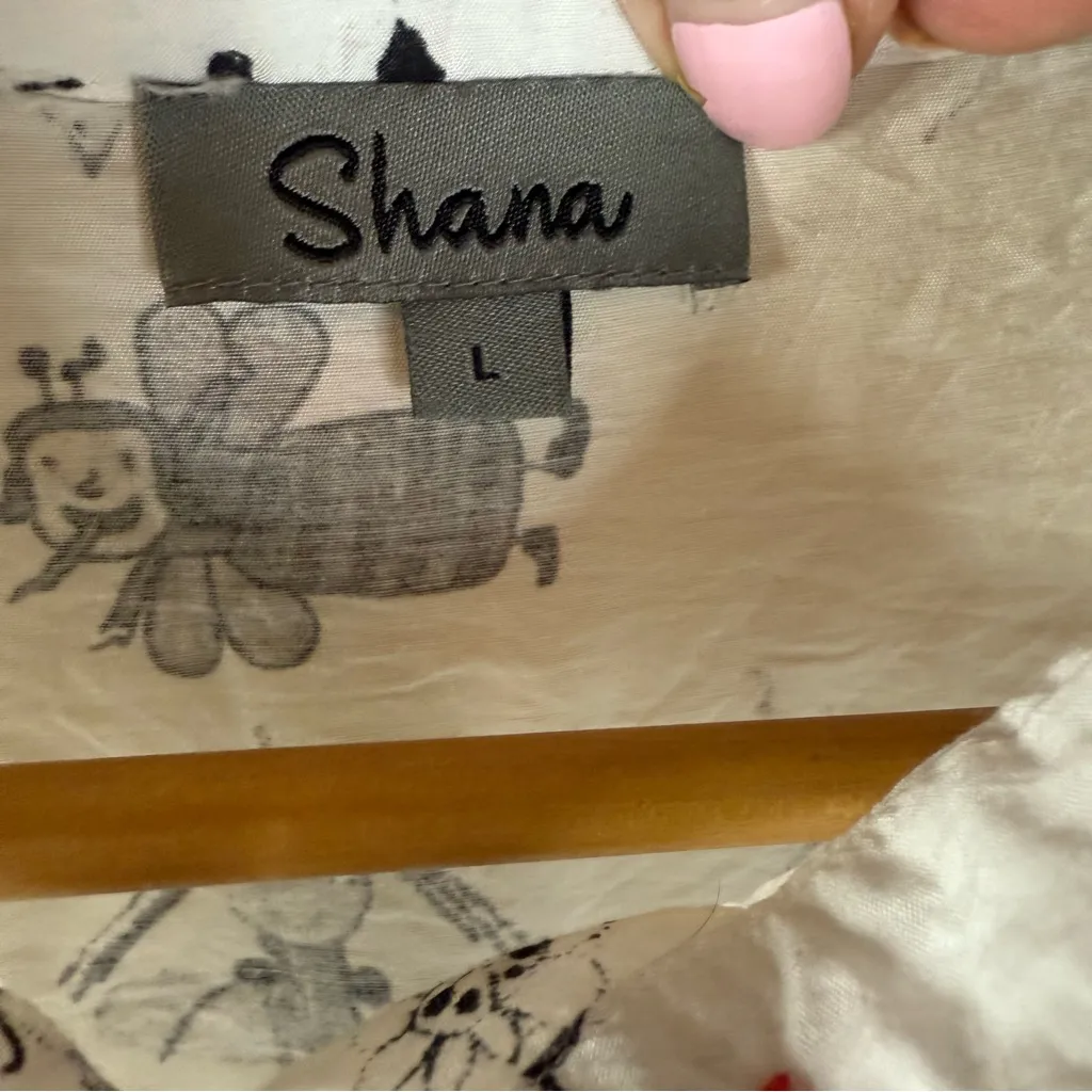 Shana Size Large Button Down Womens Shirt of Kids Drawings Red‎ Buttons Zipper White - Image 3
