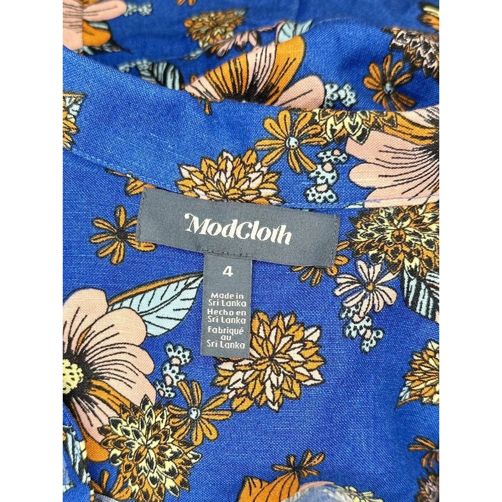 Modcloth "Summer Camp Solstice" Blue Floral Button Front Romper Size 4 NWT!!! - Image 4