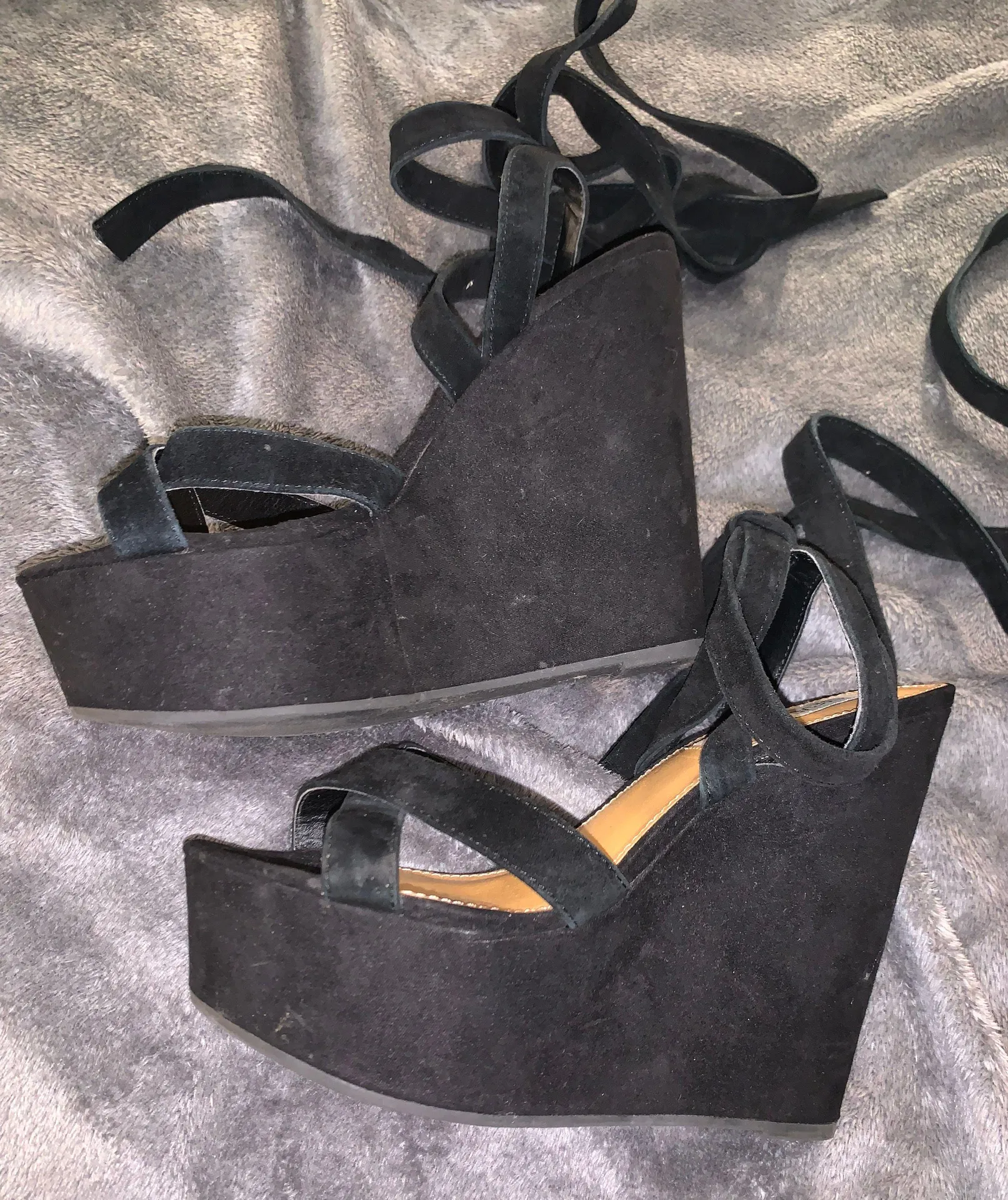 Steve Madden Black Platform Lace Up Wedges - Image 2