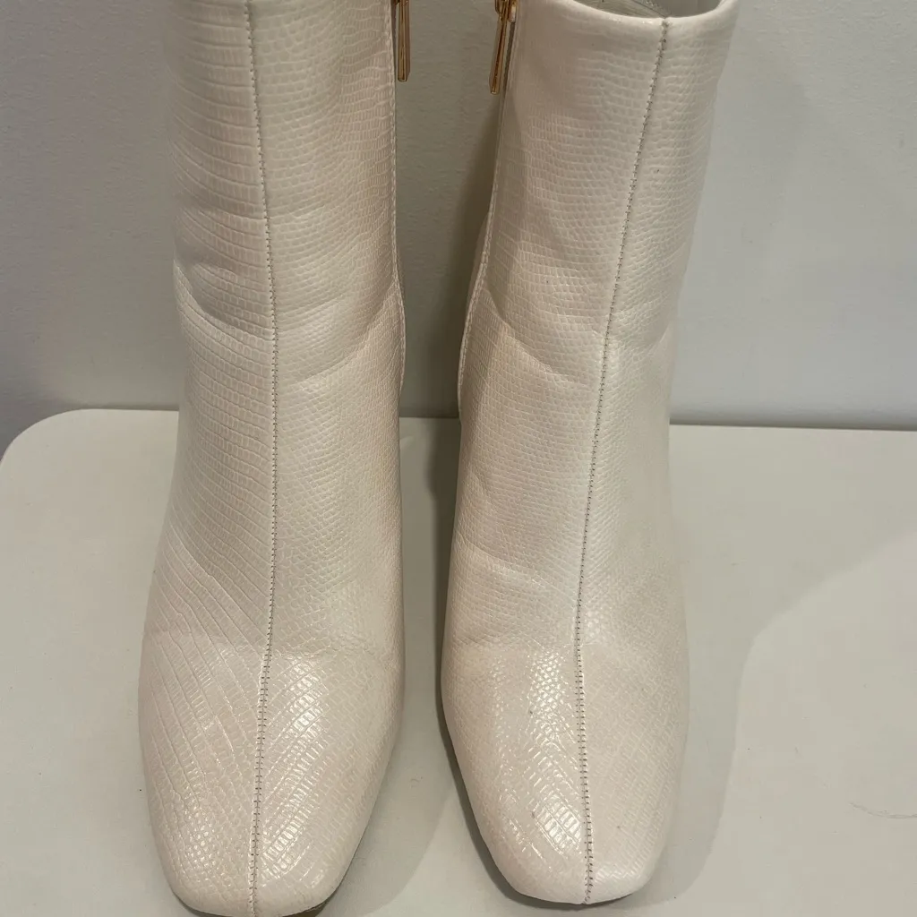 White Vegan Leather Embossed Snakeskin Calf Boots Women’s Western Boho City - Image 5