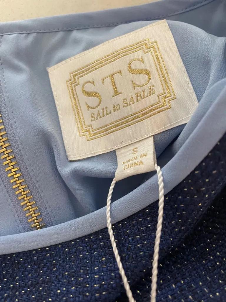 BRAND NEW SAIL TO SABLE NAVY BOUCLE SHORT SLEEVE TOP SIZE S! - Image 2