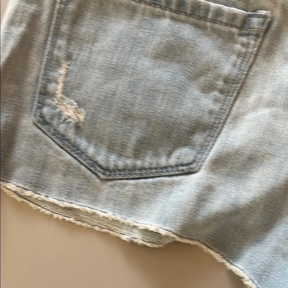 Light Blue Jean Shorts Distressed Crochet Lace Patchwork Size 28 - Image 11