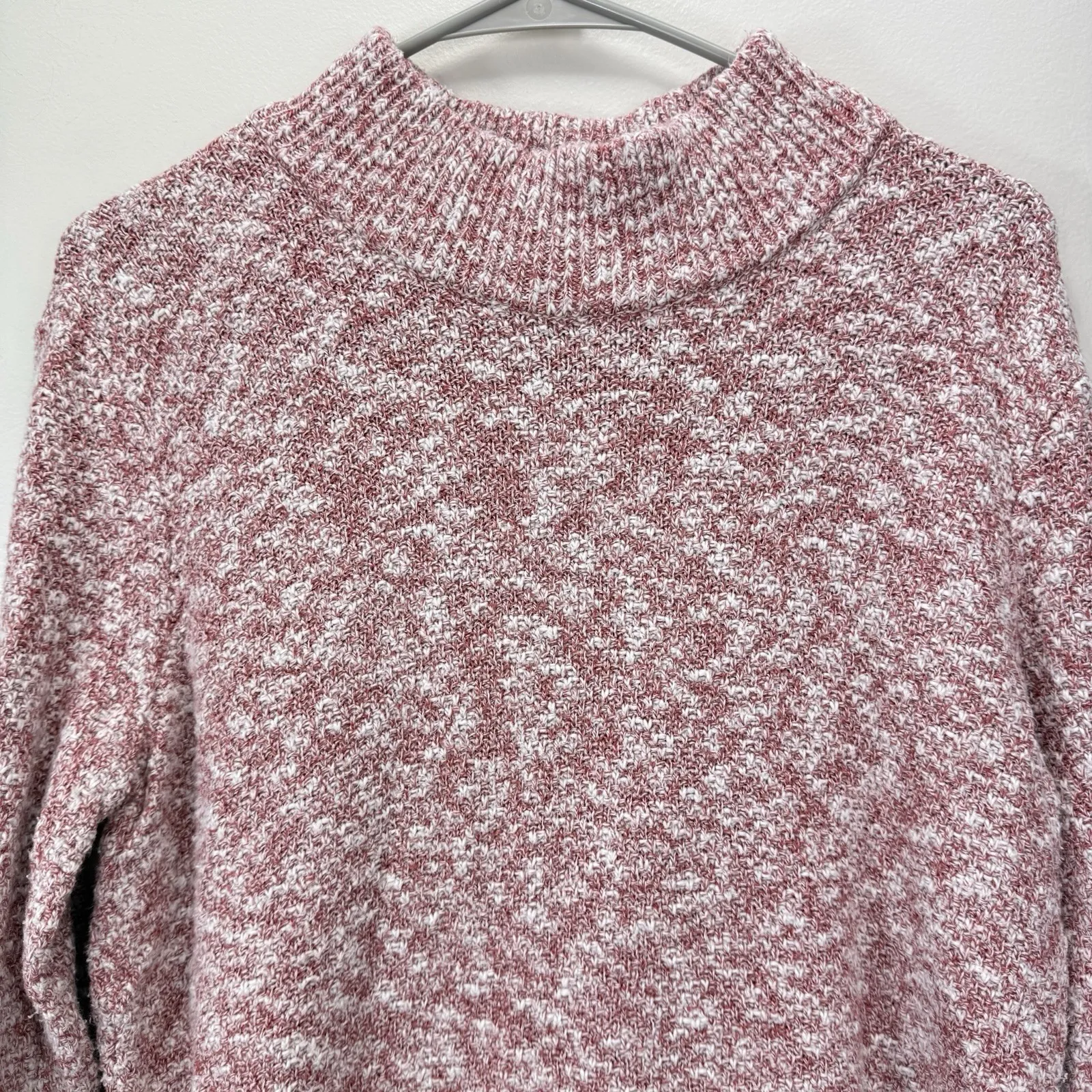 LL Bean Marled Rust‎ Red Mock Neck Linen Blend Ragg Pullover Sweater MEDIUM - Image 3