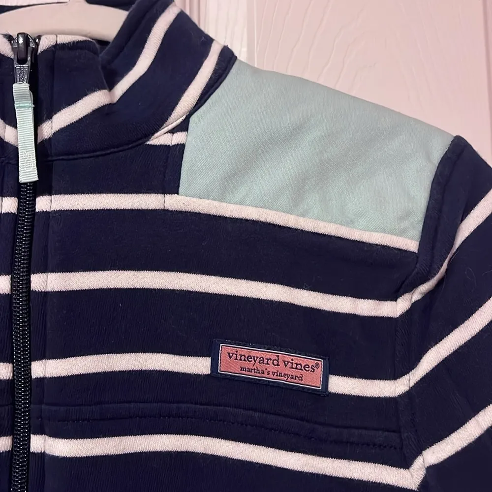 Vineyard Vines Navy and White Striped Quarterzip - Image 2