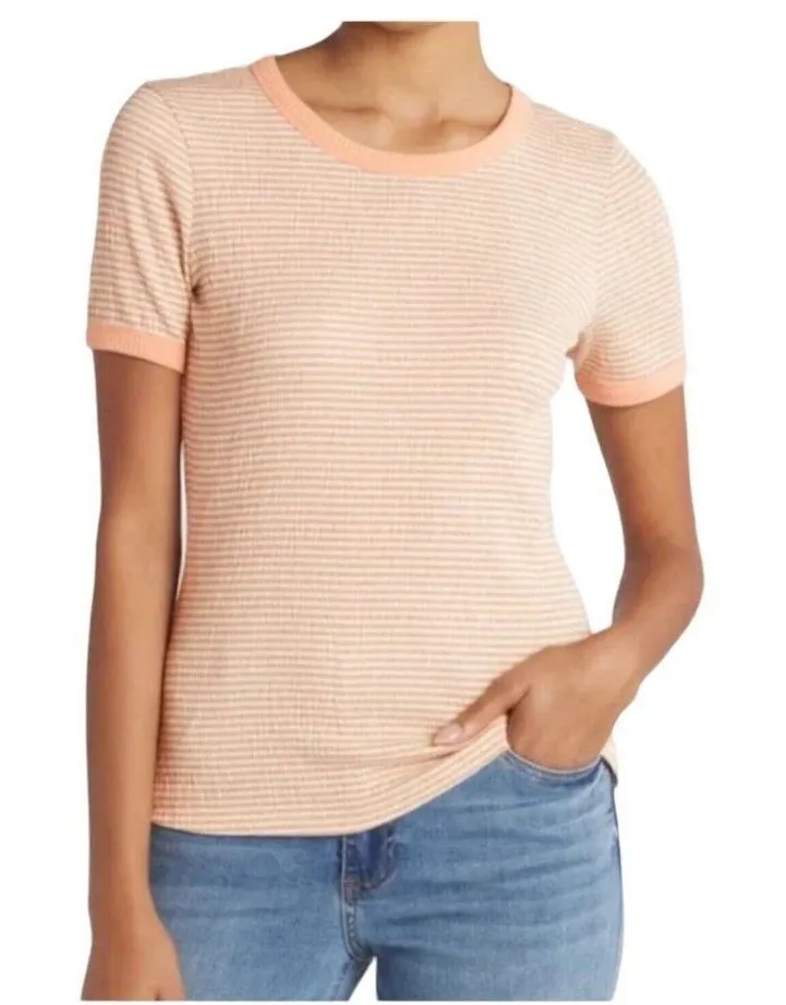 Pink Clover Livia Short Sleeve Knit Striped T-shirt Top Orange Women Size XL - Image 1