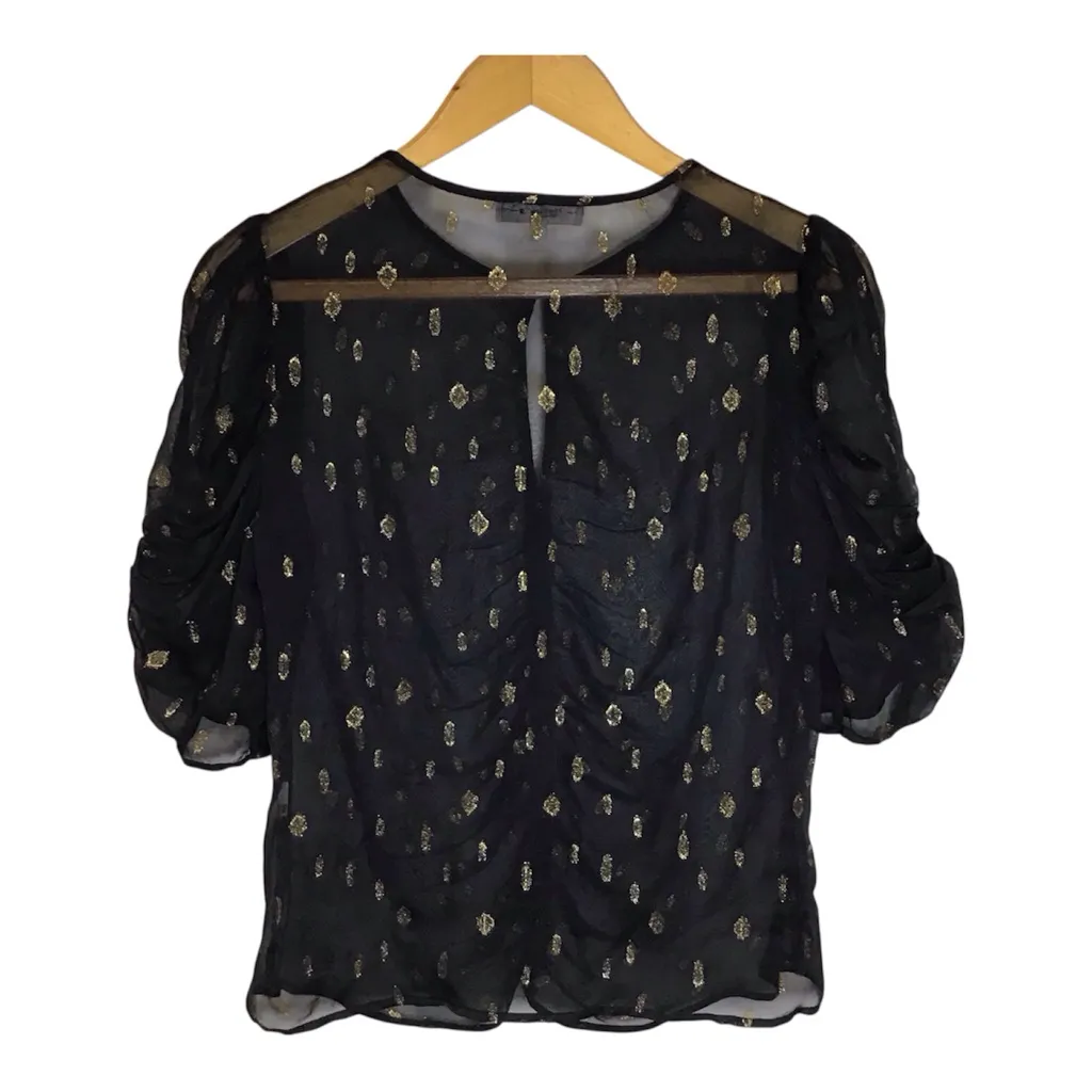 FRAME S/P Black Sheer Top Metallic Gold Detail Keyhole Witchy Whimsigoth Holiday - Image 2