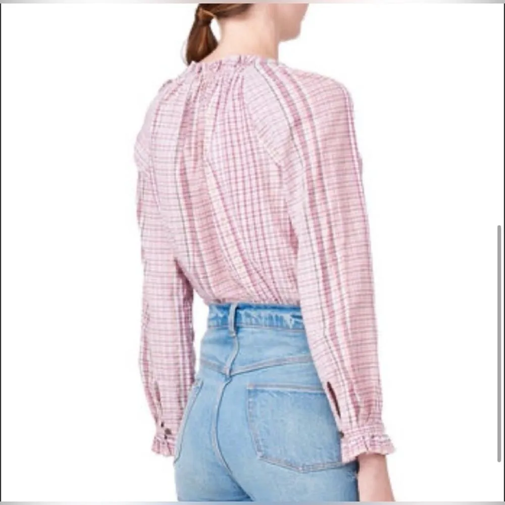 Rebecca Taylor La Vie Long Sleeve Lurex Plaid Top Pink Plaid Blouse Size Small - Image 3