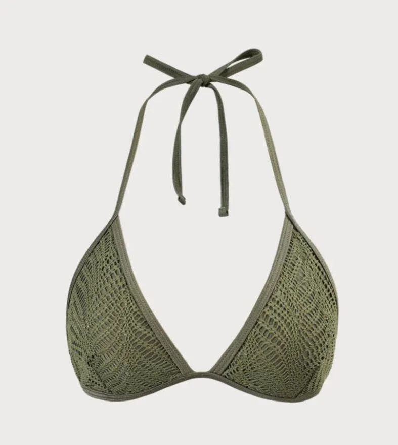 berlook Army Green Crochet Halter Triangle Bikini Top ONLY 52 Size L - Image 7