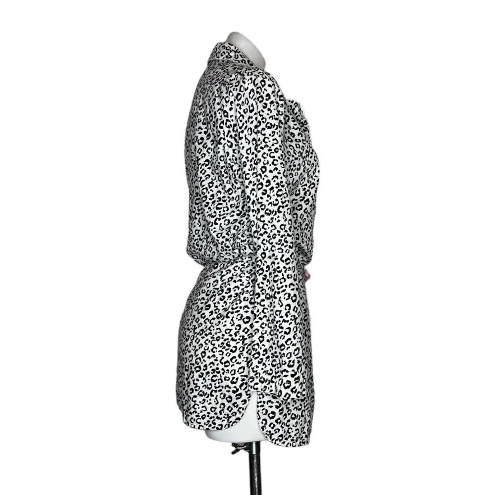 VICTORIAS SECRET WHITE Leopard Print Cotton Robe Anorak Tie Front Size Small - Image 3