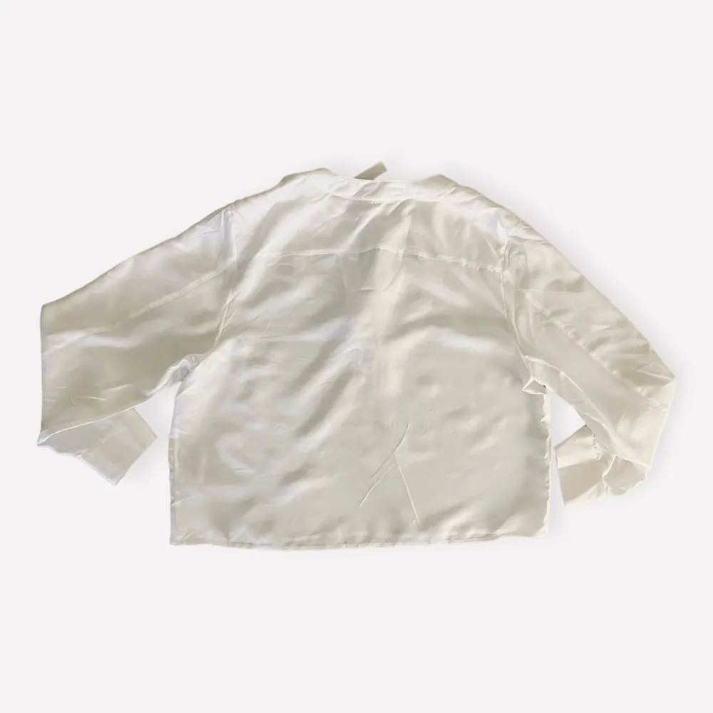 Womens white Long-Sleeve Silk Popover Top - Image 3