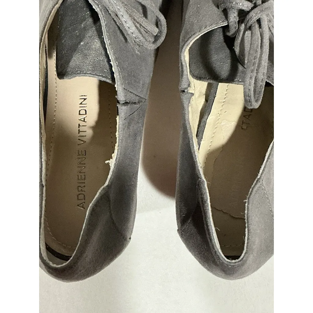 Womans Adrienne Vittadini Gray Suede 6 Pointed Toe Lace Up Shoe Boot Block Heel - Image 6
