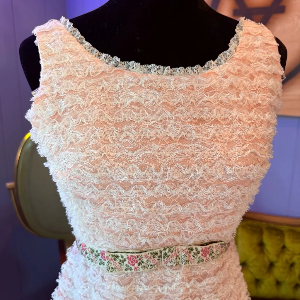 Vintage 50s/60s Pink Lace Ruffle Babydoll Dress - Image 2