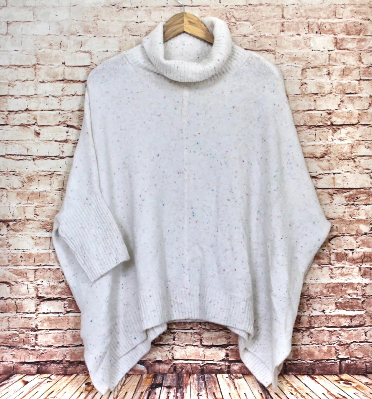 Loft | White Flecked Turtleneck Poncho Sweater - Image 2