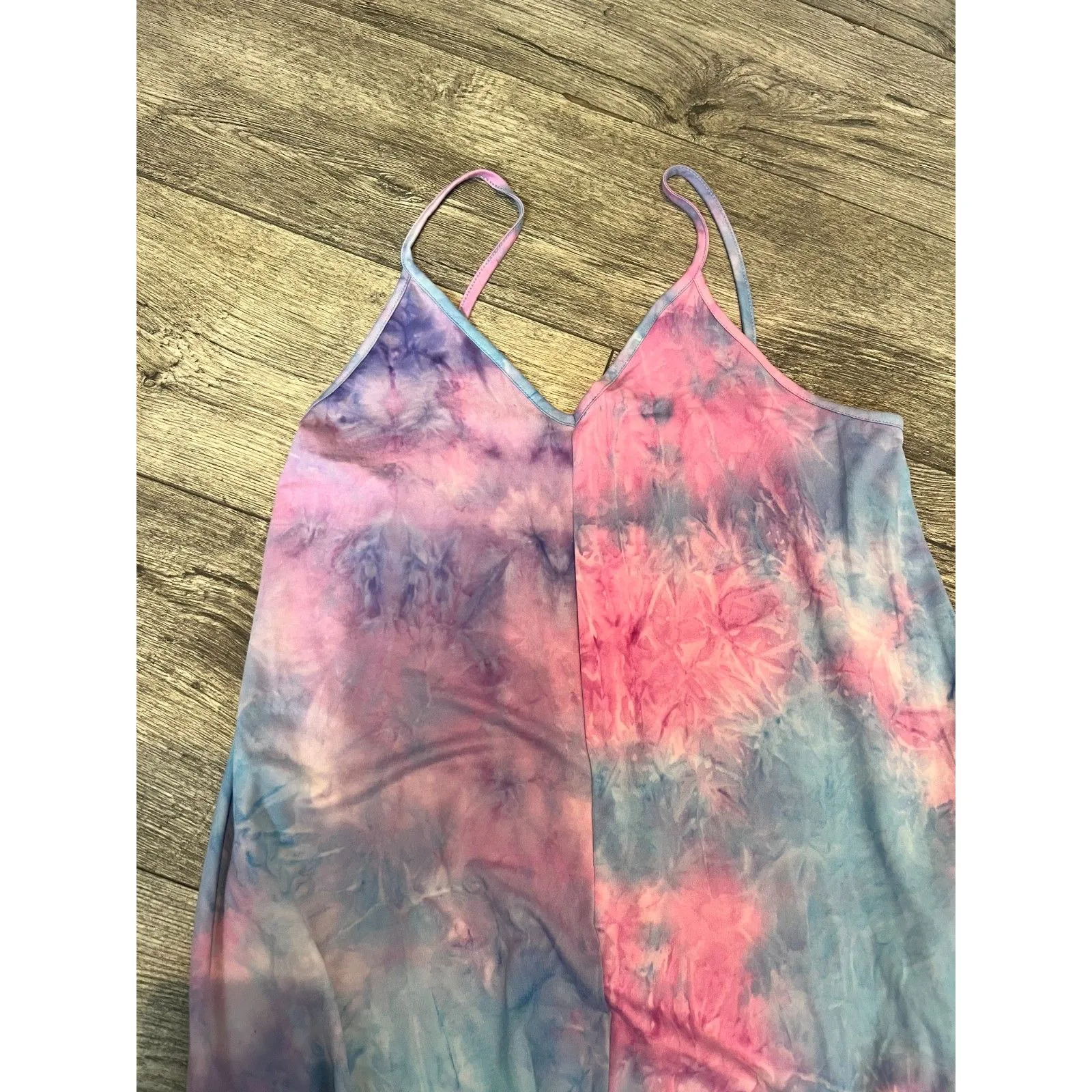 NWT Ninexis Womens Large Pink Purple Blue Tie Dye Watercolor Maxi Dress - Image 2