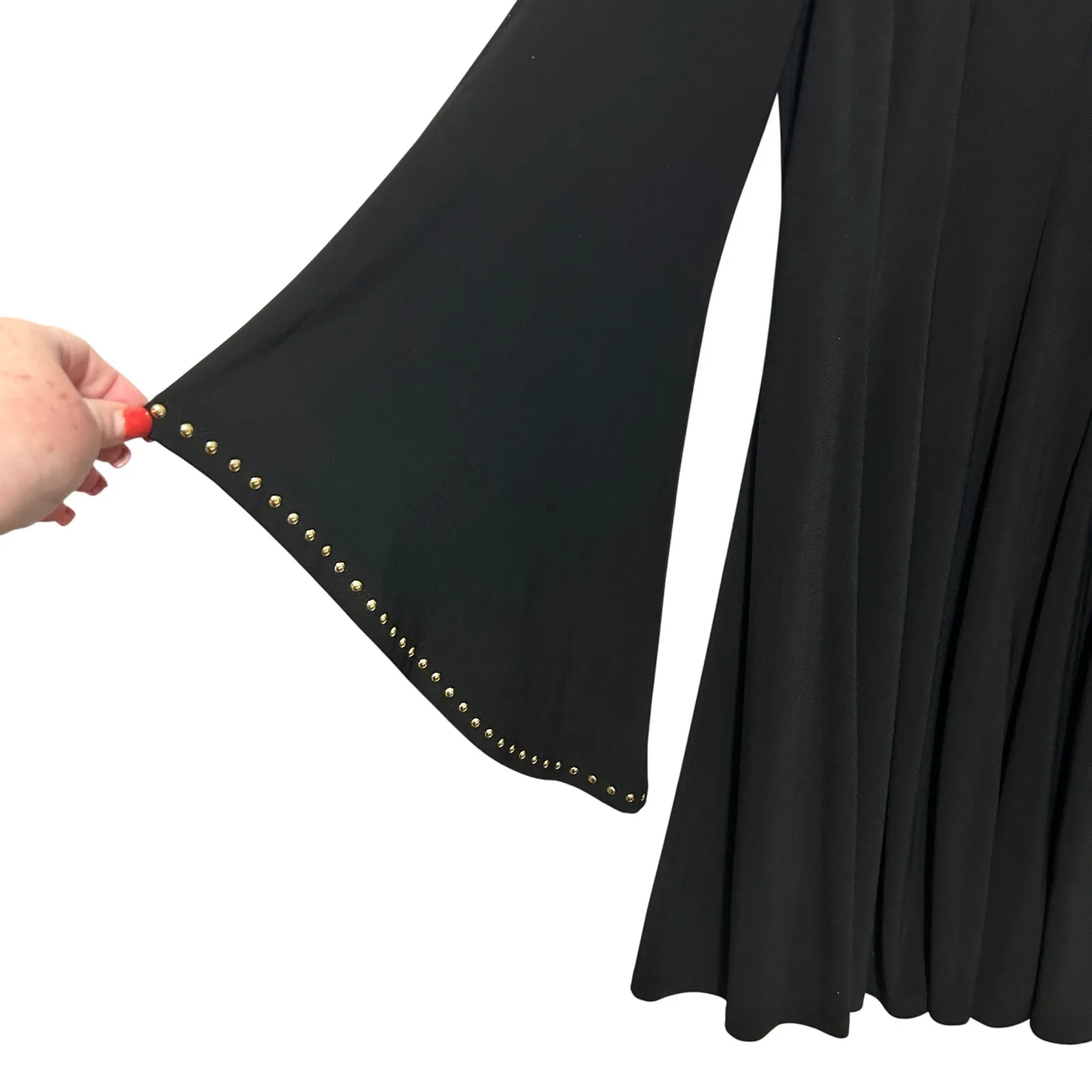 Emma & Michele Women Mini Shift Tunic Dress M Black Studded Bell Sleeve Hippie Size M - Image 5