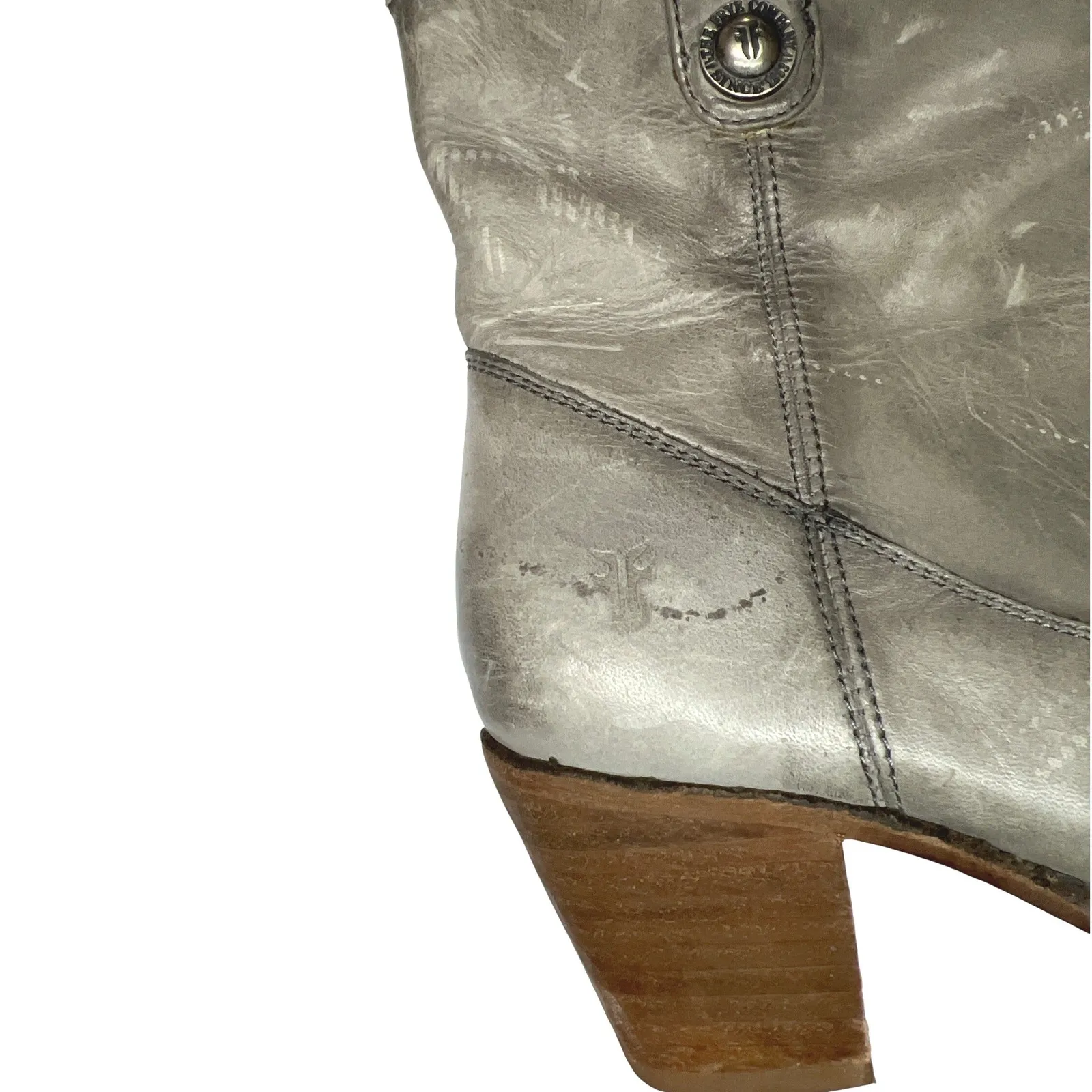 Frye Jackie Button Short Booties Ice Gray Women's Size 8 Stacked Heel EUC - Image 8