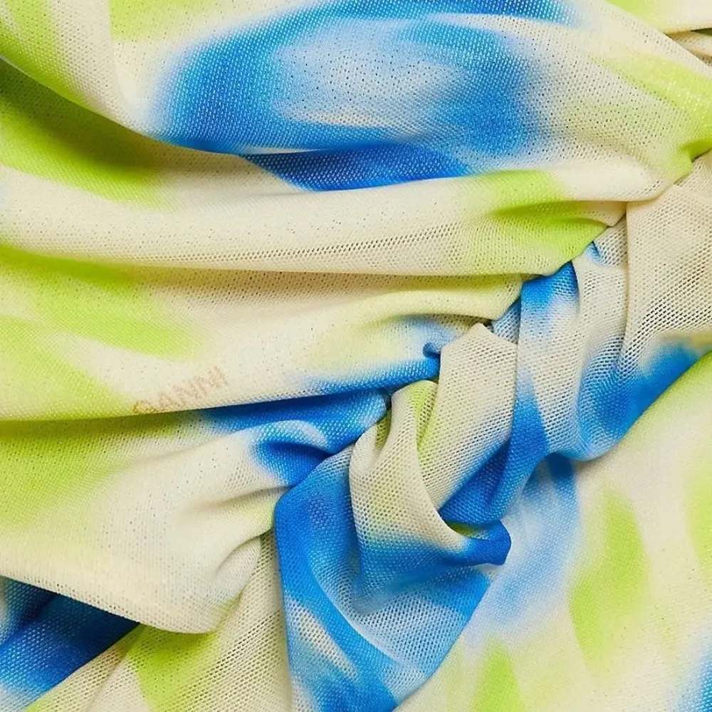 GANNI Crisscross Abstract-Printed Mesh Puff-Sleeve Midi Dress New w/Tag $445 - Image 12