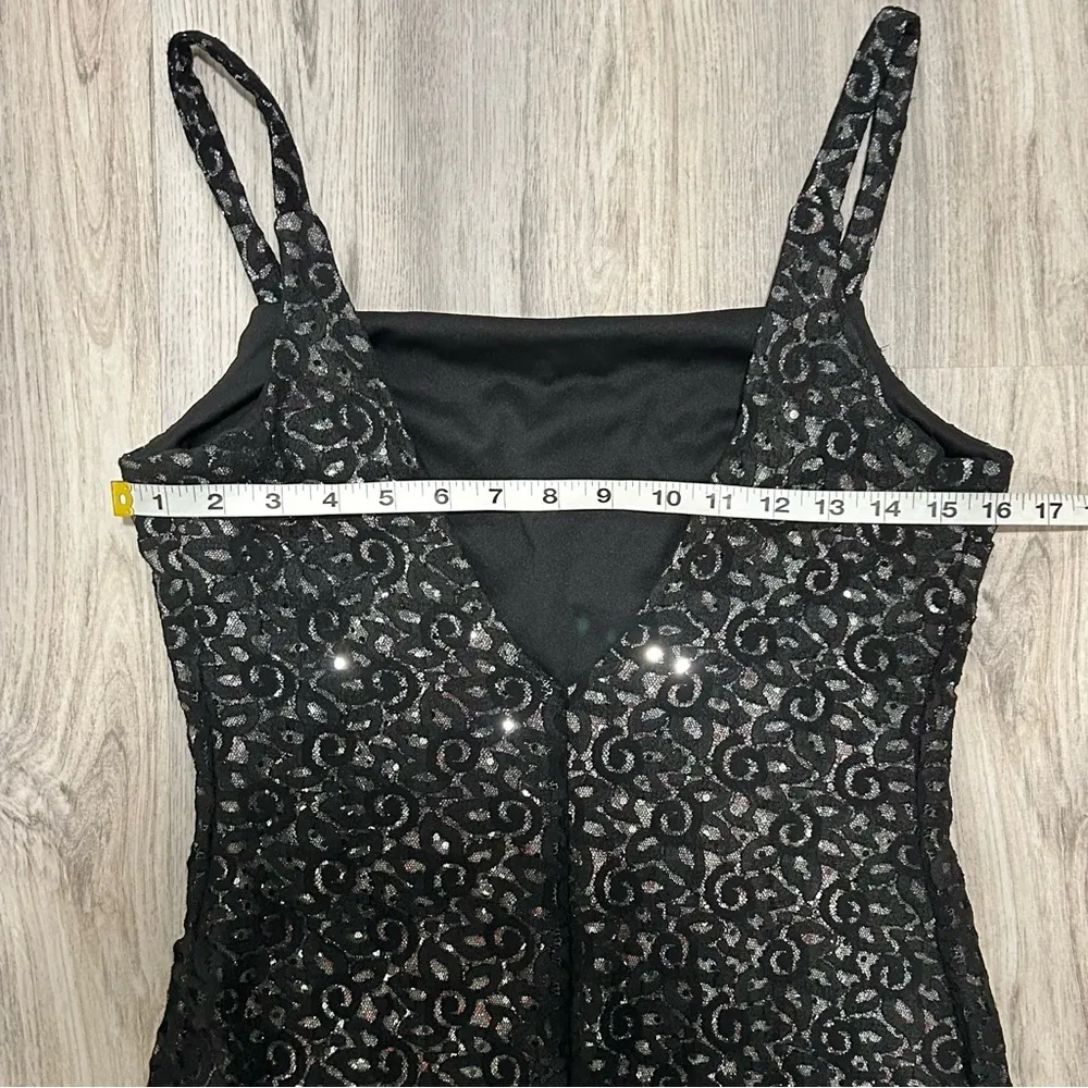 Vintage Jessica McClintock Gunne Sax Black Lace Silver Sequin Maxi Dress Size 10 - Image 3