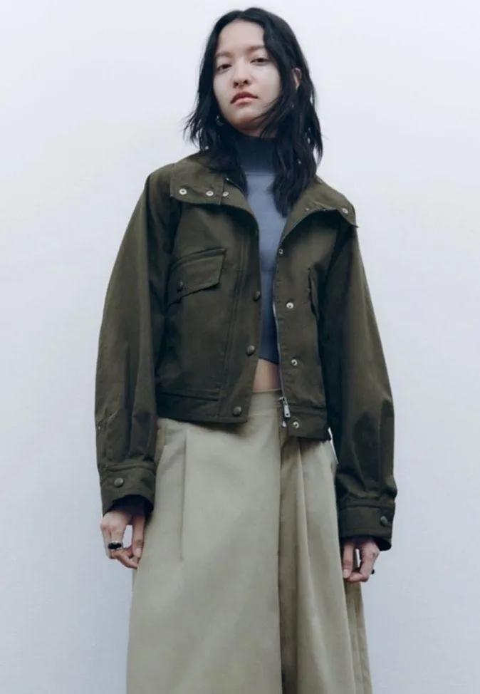 ZARA  Cropped Big Pocket Army Green Bomber Jacket Small - Image 7