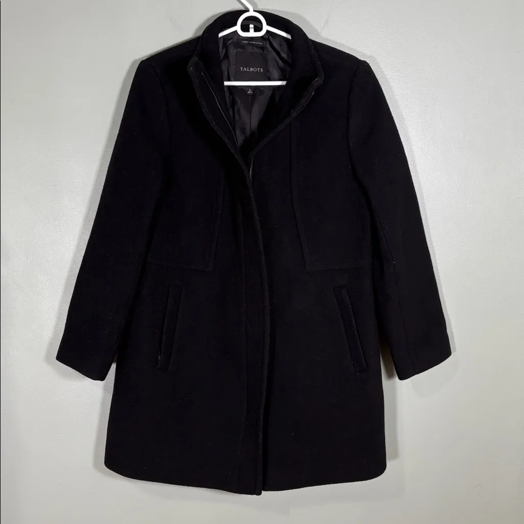 Talbots Italian Stadium Wool Blend Coat Full Zip‎ Winter Black size 12 - Image 3