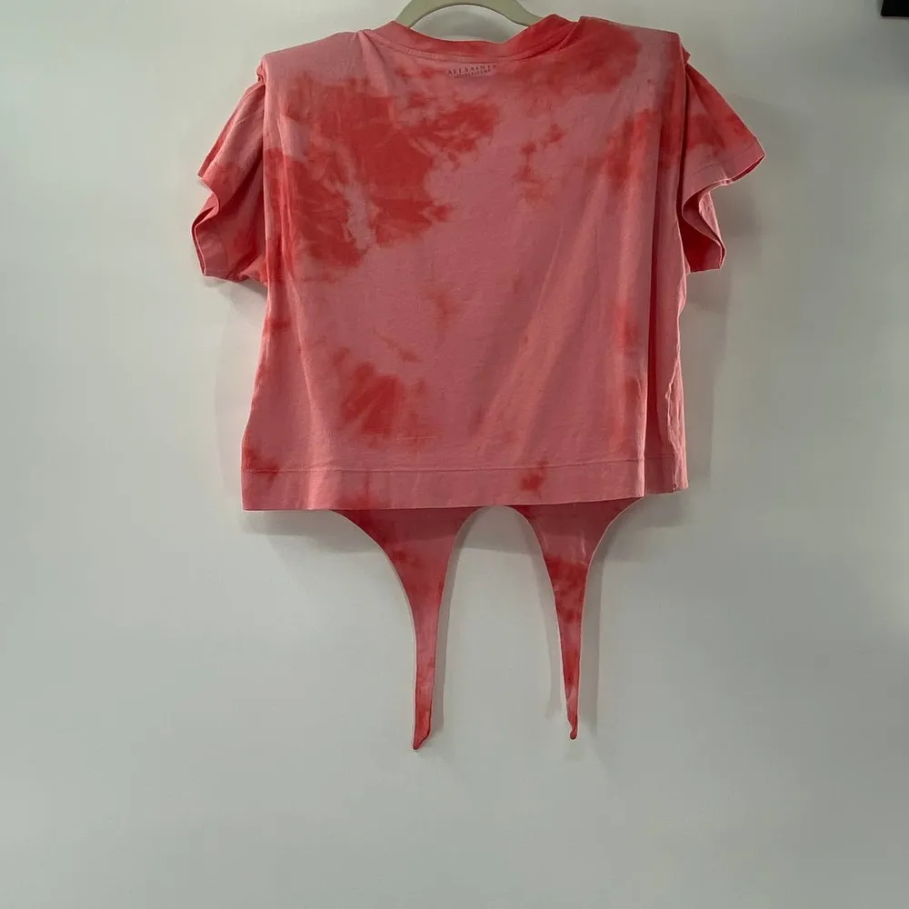 ALLSAINTS Spitalfields Coni Tie Dye T-shirt Red Shoulder Pad Tie Front NWT Small - Image 15