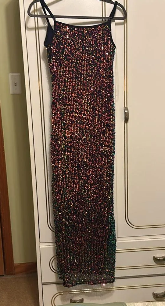 Wild Fable Navy Blue Rainbow Sequins Sleeveless Stretch Maxi Dress S NWOT - Image 7