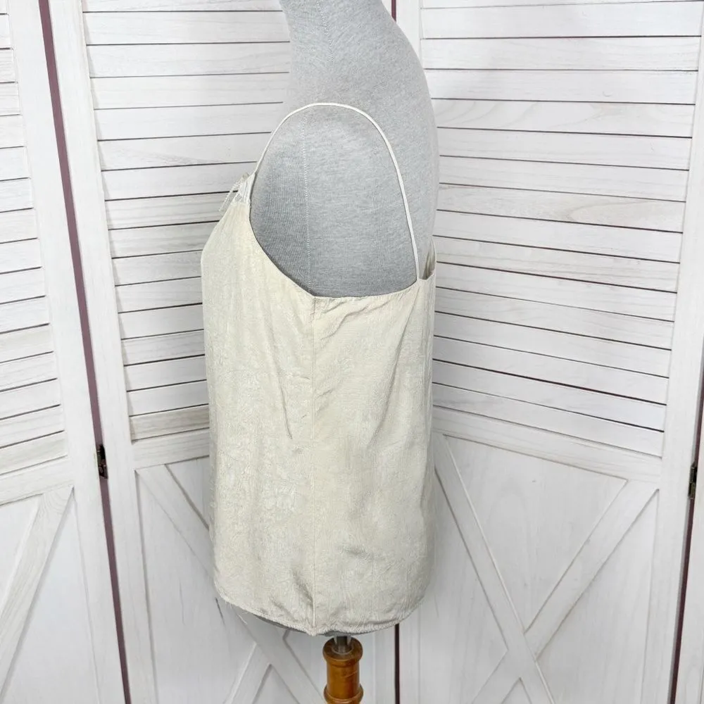 Jon Wesley Y2K‎ Lace Trim Camisole Top Ivory White Small Rosette Pearls - Image 2