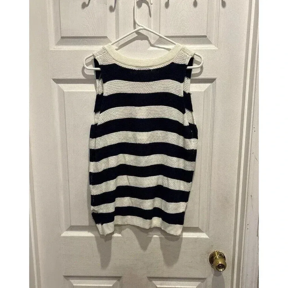Staccato‎ Womens Large Knit Vest Top Sleeveless Blue White Stripe Nautical - Image 6