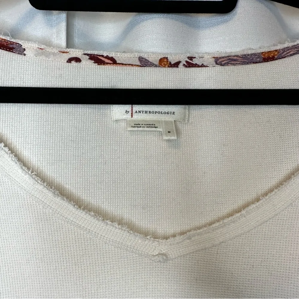 Anthropologie Annette Top Ivory Paisley Long Sleeve Waffle Knit Oversized Sz Med - Image 9