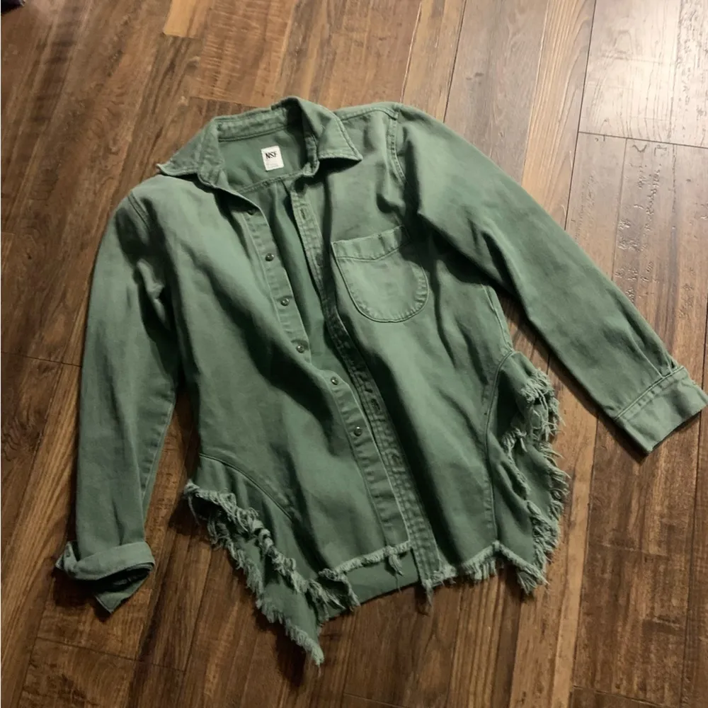 NSF RAHEL BUTTON UP FRAY TOP/ jacket revolve casual fall $280 boho designer Green - Image 2